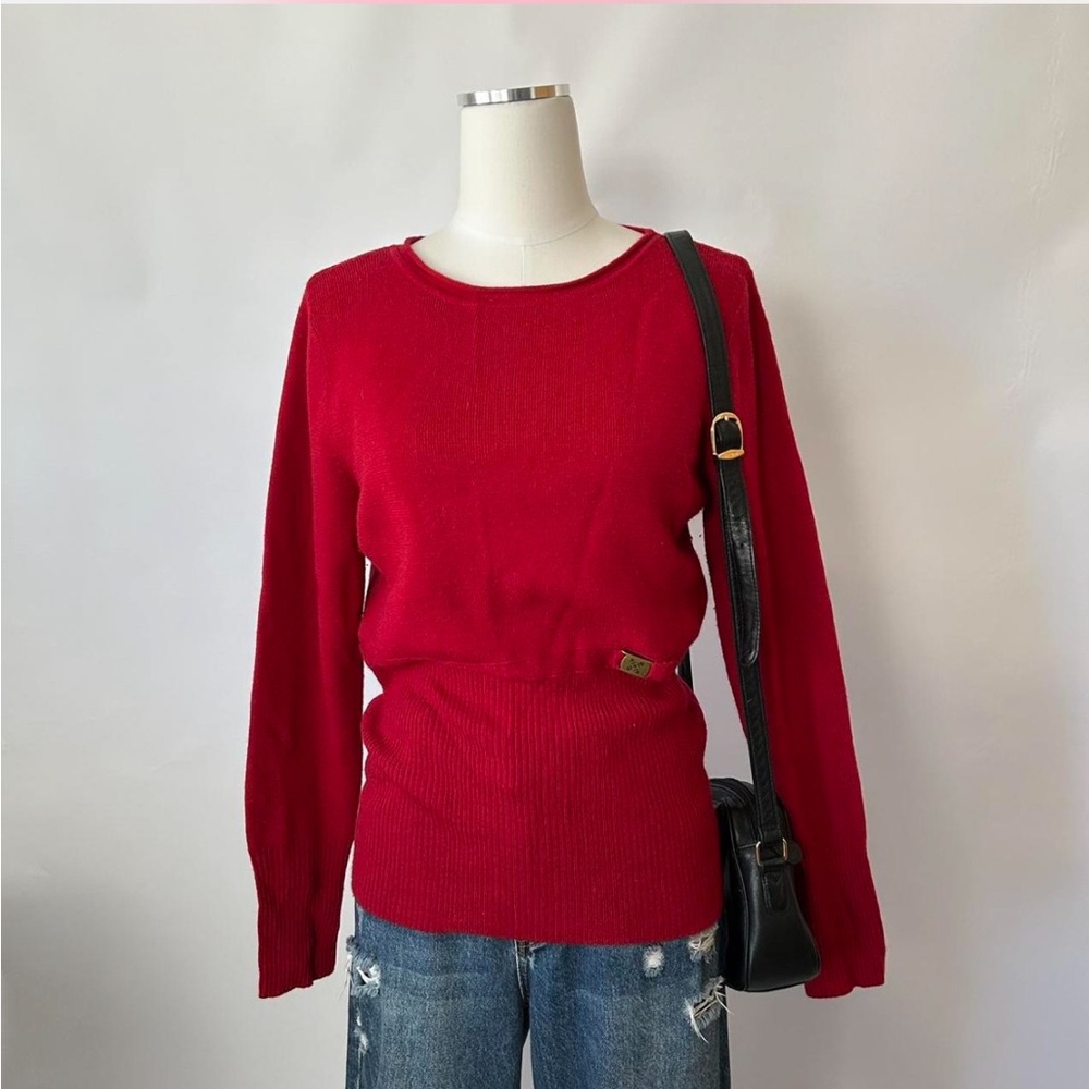 Vintage Sarah Spencer knit sweater red 100%  merino wool sweater Size L.